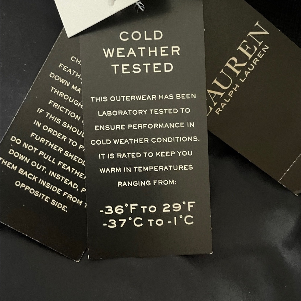 Lauren Ralph Lauren Black Cold Weather Tested Outerwear Tag
